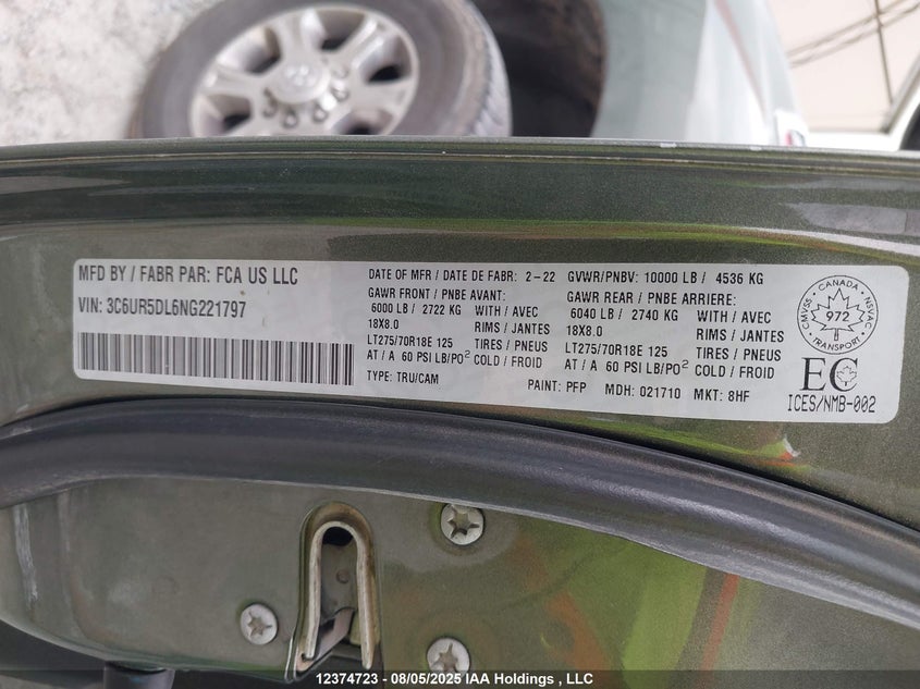 3C6UR5DL6NG221797 2022 RAM 2500 photo no. 9