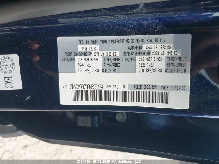 2023 Mazda Cx-30 Gx VIN: 3MVDMBB70PM533239 Lot: 12374850