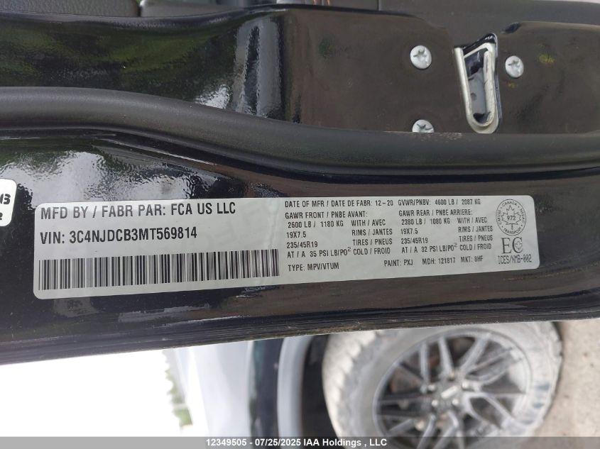 2021 Jeep Compass Limited VIN: 3C4NJDCB3MT569814 Lot: 12349505X