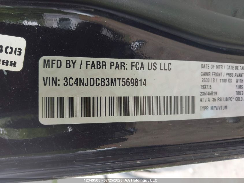 2021 Jeep Compass Limited VIN: 3C4NJDCB3MT569814 Lot: 12349505X