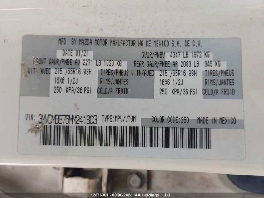 2021 Mazda Cx-30 VIN: 3MVDMBB76MM241803 Lot: 12375361