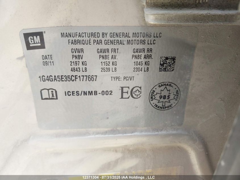 2012 Buick Lacrosse VIN: 1G4GA5E35CF177667 Lot: 12371304X