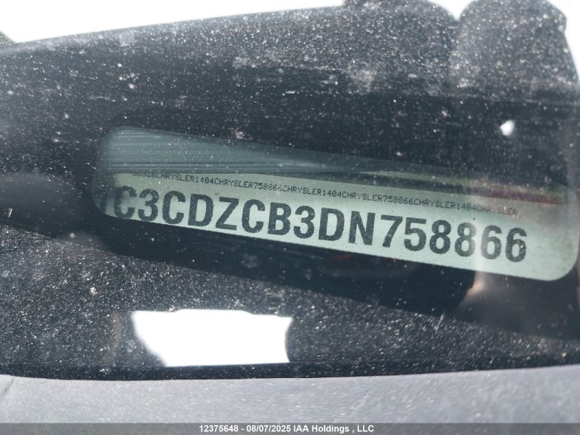 2013 Dodge Avenger Sxt VIN: 1C3CDZCB3DN758866 Lot: 12375648