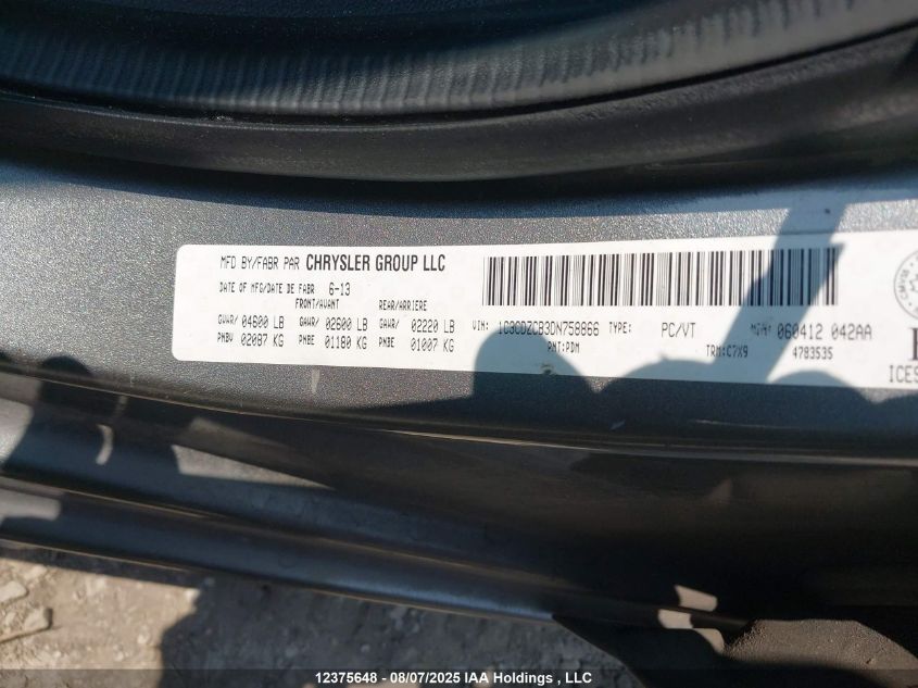 2013 Dodge Avenger Sxt VIN: 1C3CDZCB3DN758866 Lot: 12375648