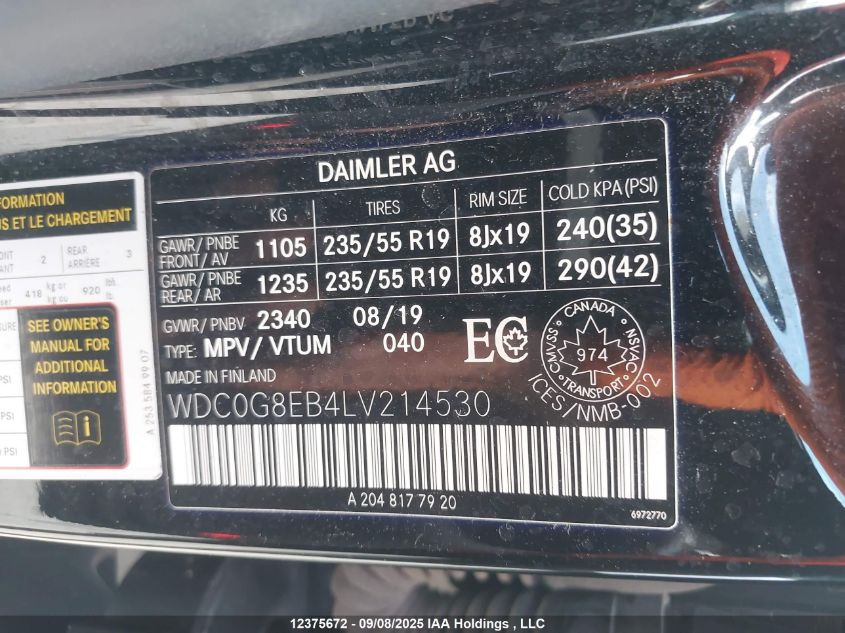 Auction sale of the 2020 MERCEDES BENZ GLC 300 , vin: WDC0G8EB4LV214530, lot number: 12375672