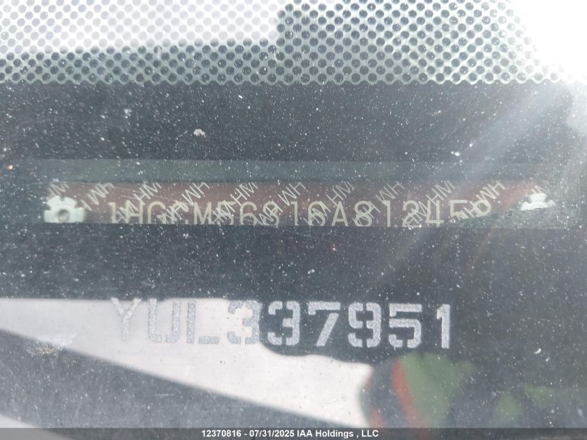 2006 Honda Accord Se VIN: 1HGCM56316A812458 Lot: 12370816X