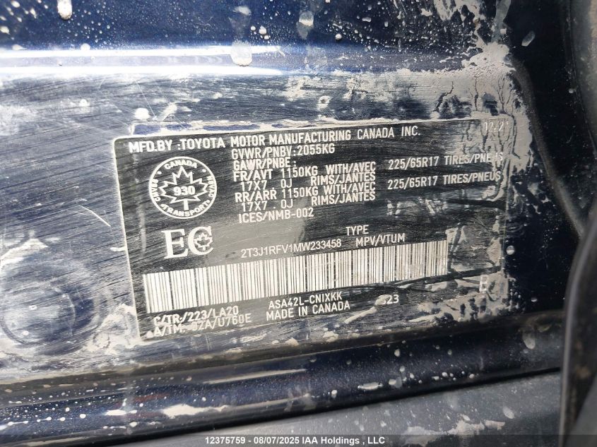 2021 Toyota Rav4 Hybrid Limited VIN: 2T3DWRFV6MW119583 Lot: 12375759