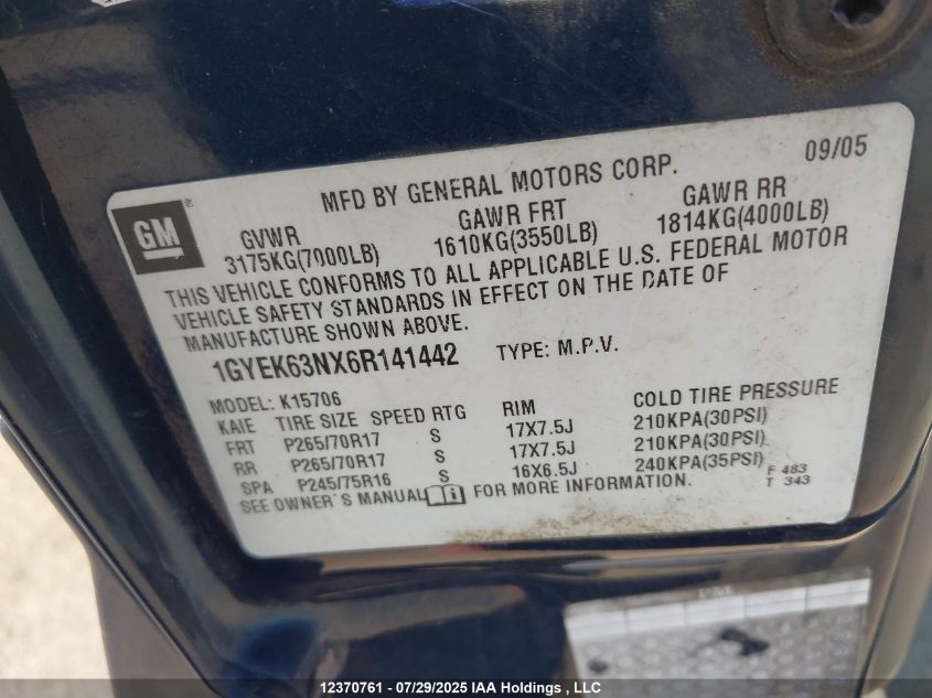 2006 Cadillac Escalade Standard VIN: 1GYEK63NX6R141442 Lot: 12370761X