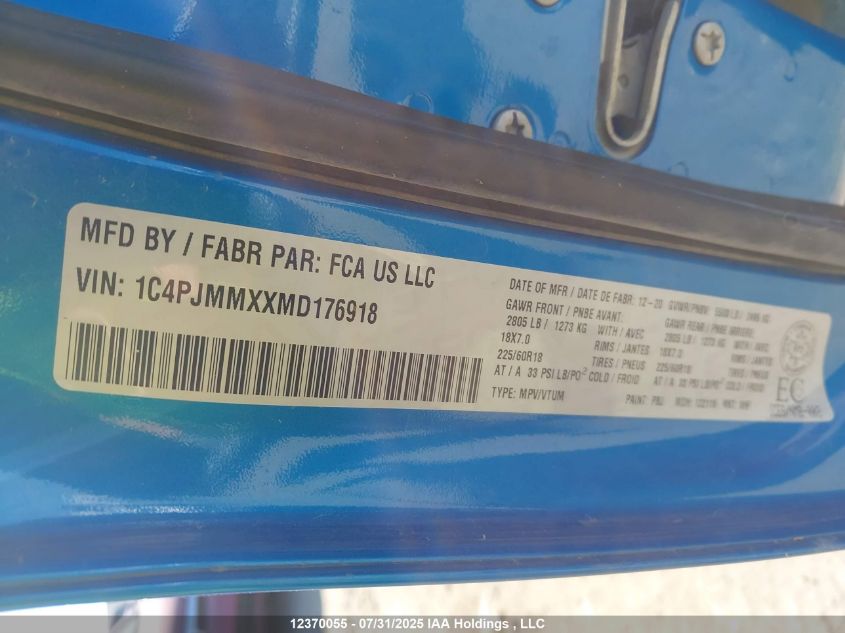 2021 Jeep Cherokee Altitude VIN: 1C4PJMMXXMD176918 Lot: 12370055X