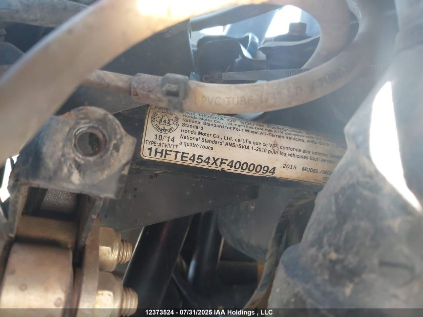 2015 Honda Trx500 Fm VIN: 1HFTE454XF4000094 Lot: 12373524X