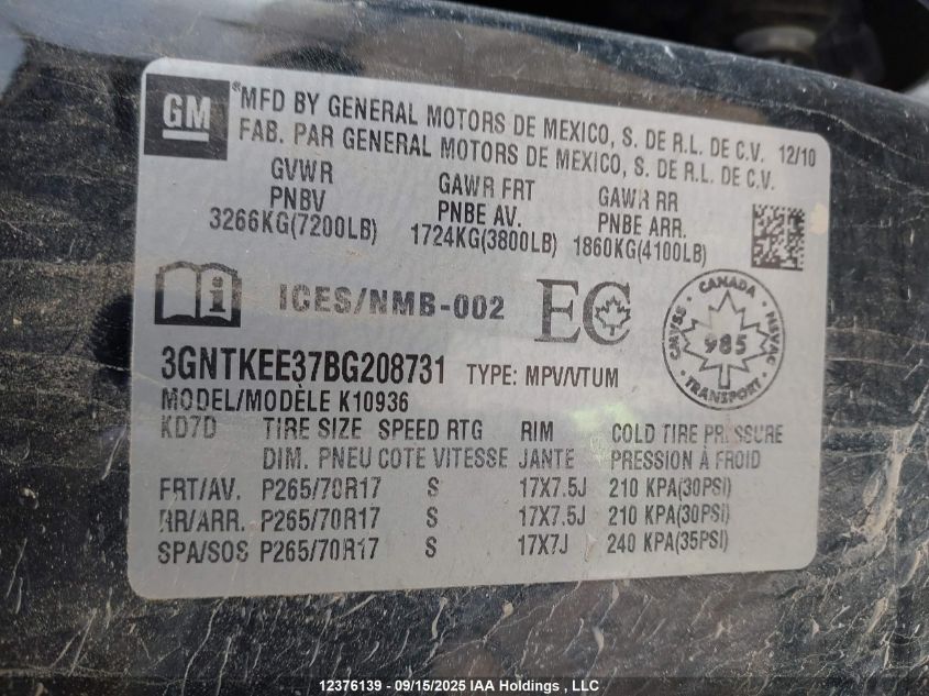 2011 Chevrolet Avalanche Ls VIN: 3GNTKEE37BG208731 Lot: 12376139