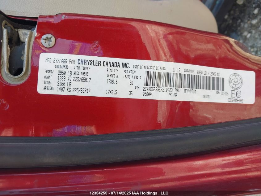 2014 Dodge Grand Caravan Se/Sxt VIN: 2C4RDGBG9ER210723 Lot: 12354255X