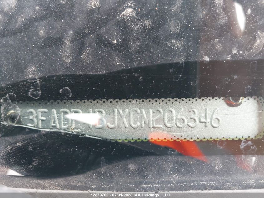 2012 Ford Fiesta Se VIN: 3FADP4BJXCM206346 Lot: 12373700X