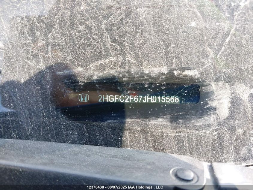 2018 Honda Civic Lx VIN: 2HGFC2F67JH015568 Lot: 12376430