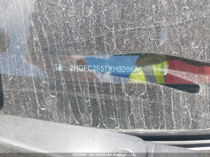 2019 Honda Civic Lx VIN: 2HGFC2F57KH026675 Lot: 12376595