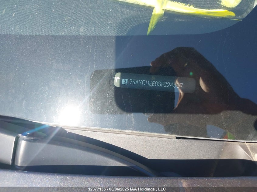 2025 Tesla Model Y VIN: 7SAYGDEE6SF224567 Lot: 12377135