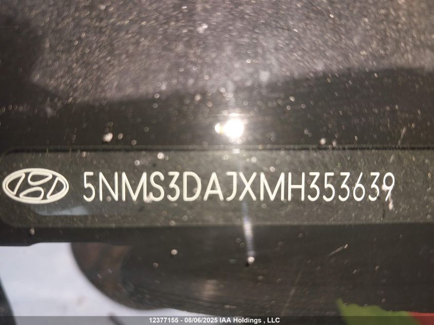 2021 Hyundai Santa Fe Sel VIN: 5NMS3DAJXMH353639 Lot: 12377155