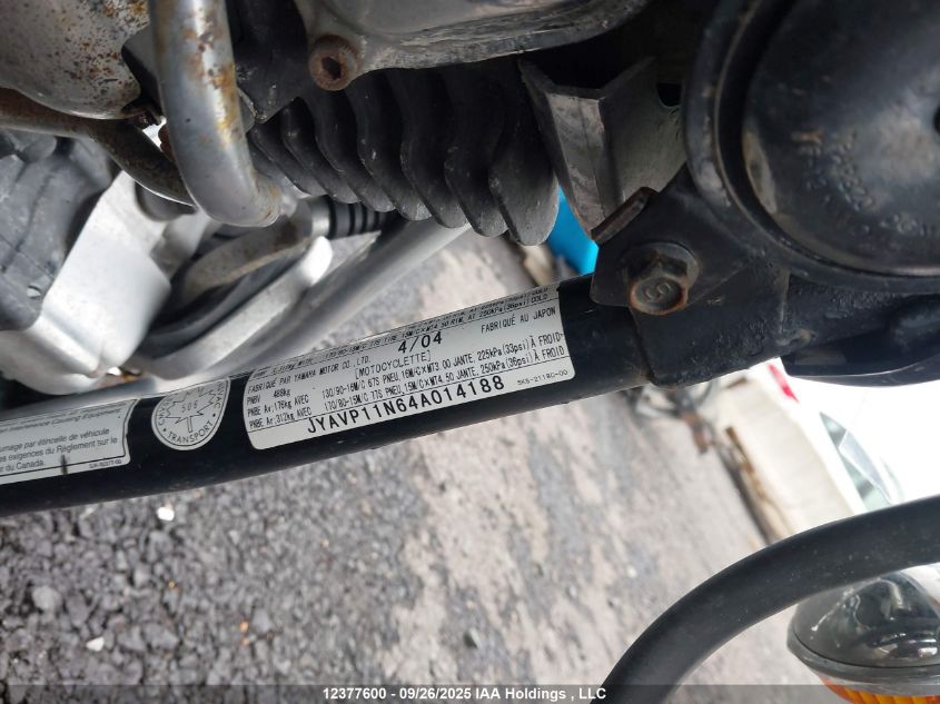 2004 Yamaha Xvs1100 A VIN: JYAVP11N64A014188 Lot: 12377600