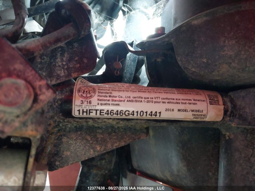 2016 Honda Trx500 Fa VIN: 1HFTE4646G4101441 Lot: 12377638