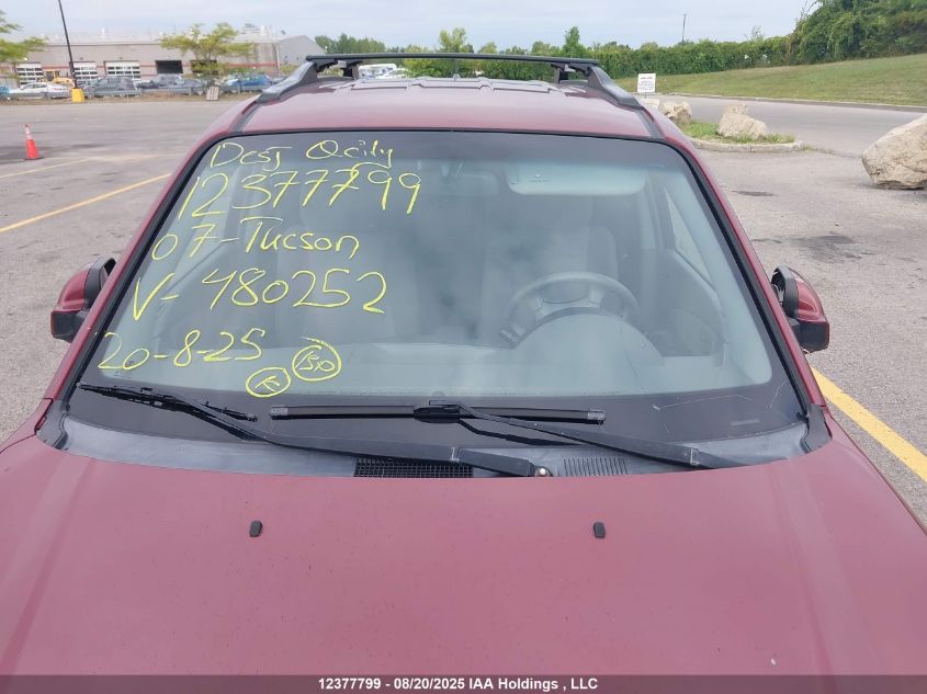 2007 Hyundai Tucson Gl VIN: KM8JM12D67U480252 Lot: 12377799