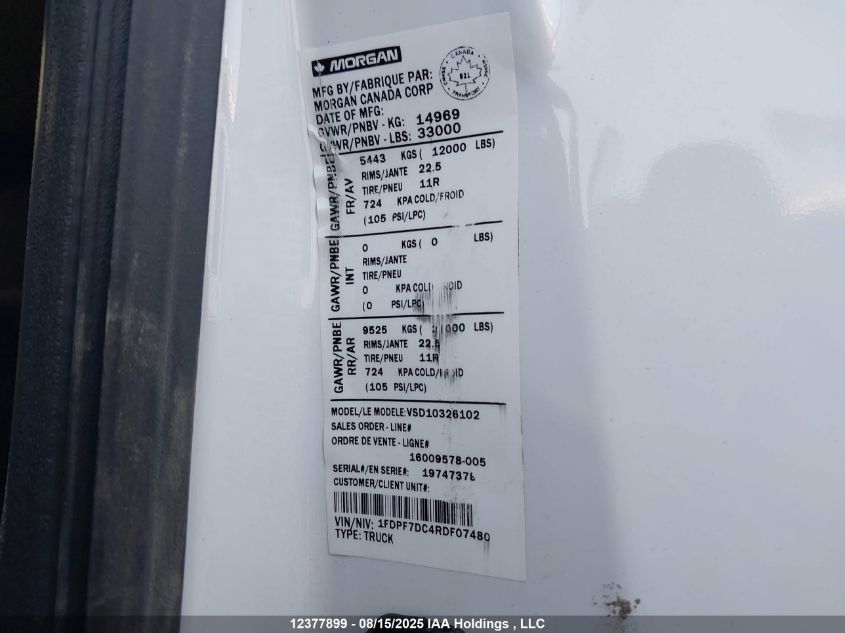 2024 Ford F750 Super Duty VIN: 1FDPF7DC4RDF07480 Lot: 12377899