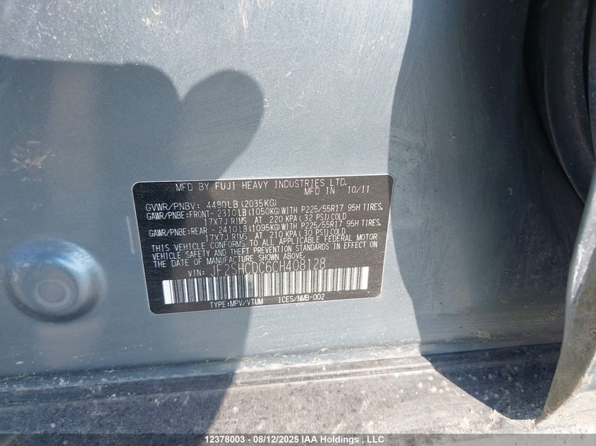 2012 Subaru Forester 2.5X Premium VIN: JF2SHCDC6CH408128 Lot: 12378003