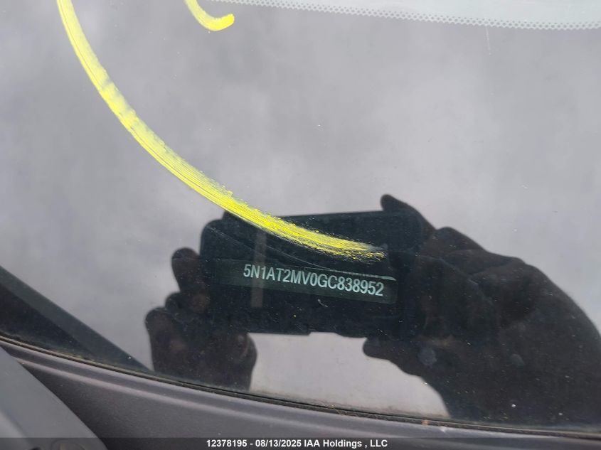 2016 Nissan Rogue S/Sl/Sv VIN: 5N1AT2MV0GC838952 Lot: 12378195