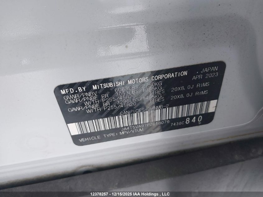 2023 Mitsubishi Outlander Phev Gt VIN: JA4T5VA97PZ618070 Lot: 12378257
