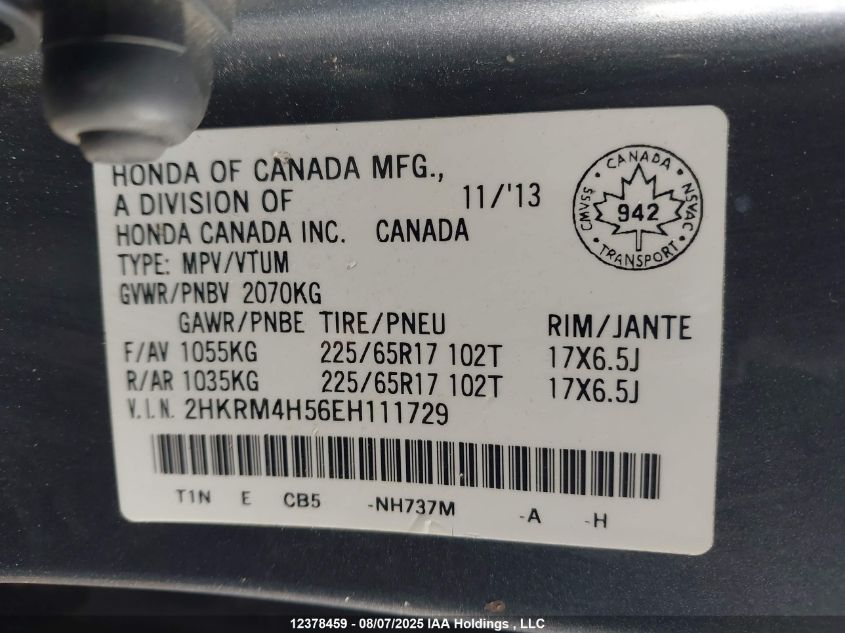 2014 Honda Cr-V Ex VIN: 2HKRM4H56EH111729 Lot: 12378459