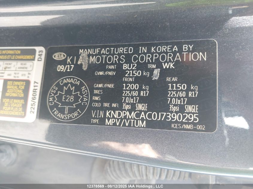 2018 Kia Sportage Lx VIN: KNDPMCAC0J7390295 Lot: 12378569