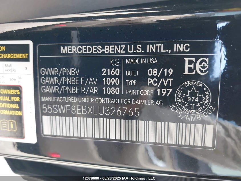 55SWF8EBXLU326765 2020 MERCEDES-BENZ C-KLASSE photo no. 9