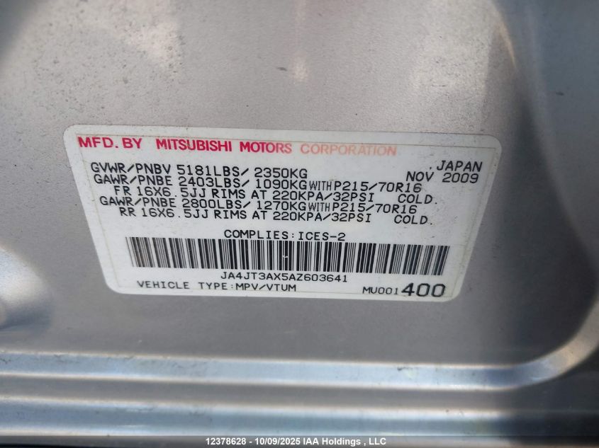 2010 Mitsubishi Outlander Ls VIN: JA4JT3AX5AZ603641 Lot: 12378628