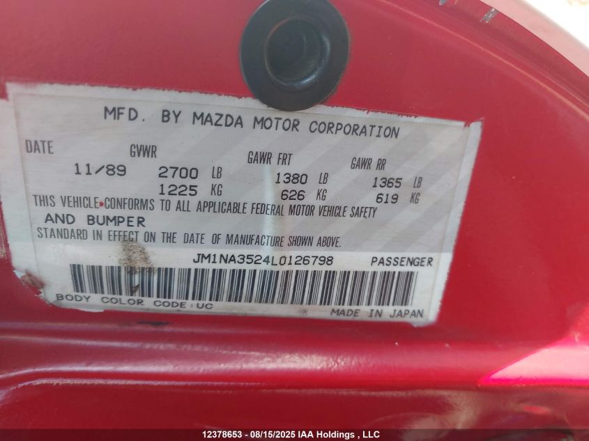 1990 Mazda Mx-5 Miata VIN: JM1NA3524L0126798 Lot: 12378653