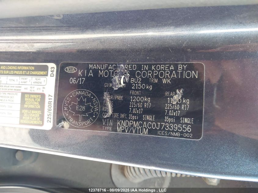 2018 Kia Sportage Lx VIN: KNDPMCAC0J7339556 Lot: 12378716