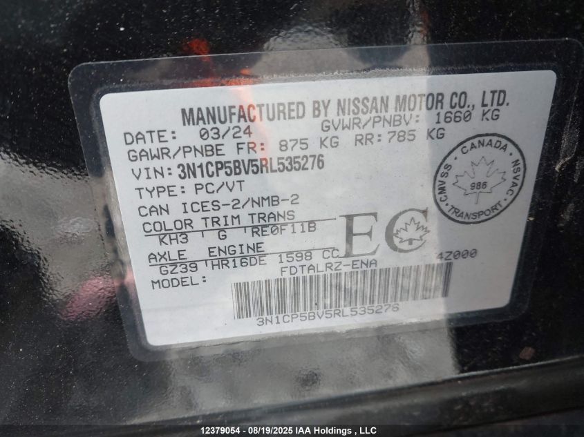 2024 Nissan Kicks S VIN: 3N1CP5BV5RL535276 Lot: 12379054