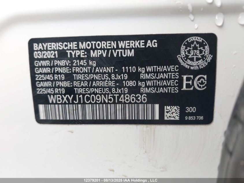 Auction sale of the 2022 BMW X2 , vin: WBXYJ1C09N5T48636, lot number: 12379201