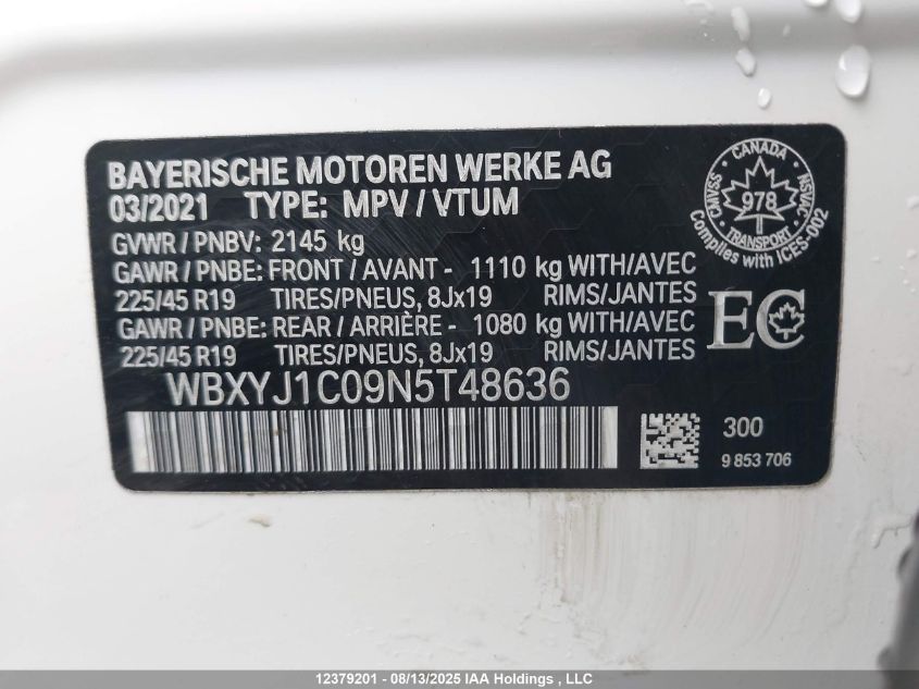 Auction sale of the 2022 BMW X2 , vin: WBXYJ1C09N5T48636, lot number: 12379201