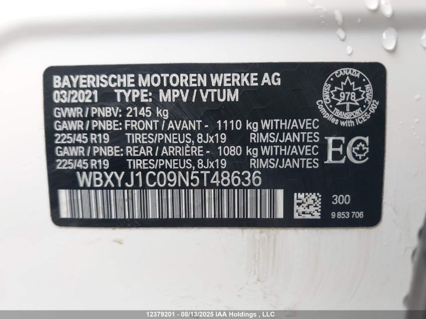 Auction sale of the 2022 BMW X2 , vin: WBXYJ1C09N5T48636, lot number: 12379201