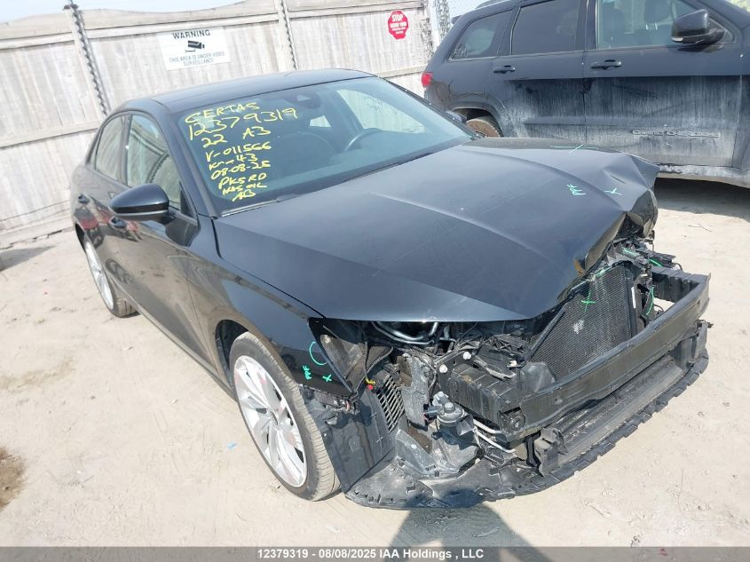 2022 Audi A3 Premium VIN: WAUGUCGY6NA011566 Lot: 12379319