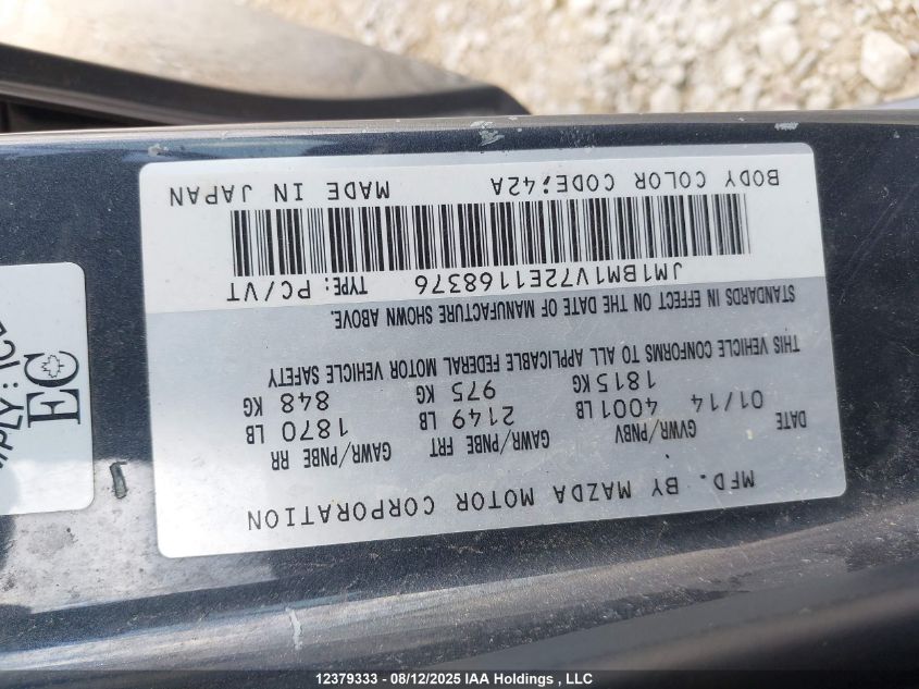 2014 Mazda Mazda3 Gs-Sky VIN: JM1BM1V72E1168376 Lot: 12379333