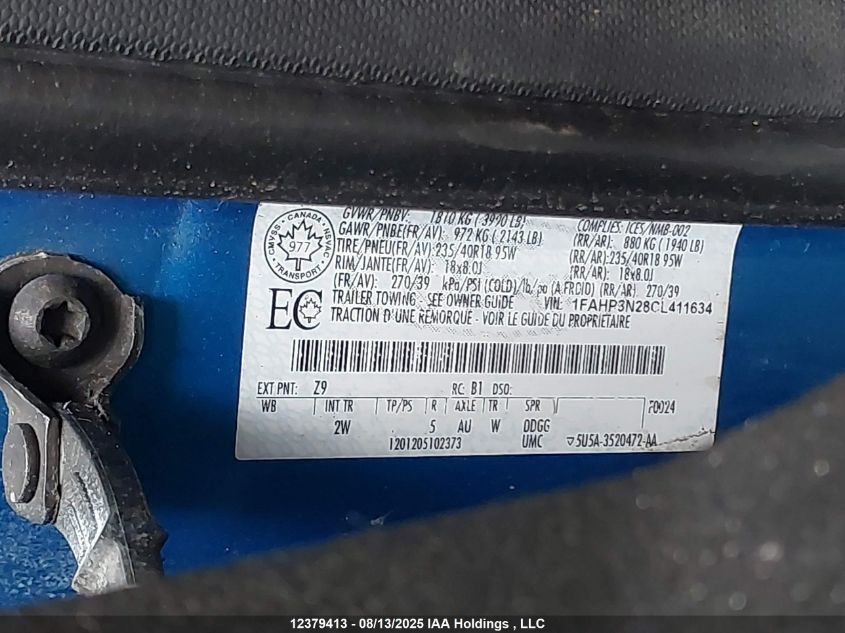 2012 Ford Focus Titanium VIN: 1FAHP3N28CL411634 Lot: 12379413