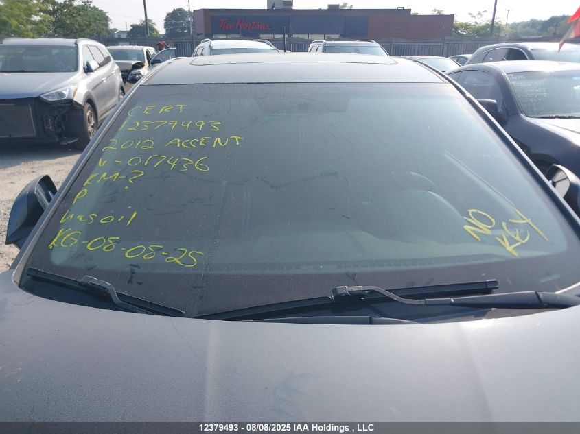 2012 Hyundai Accent Gls/Gs/Se VIN: KMHCU5AE8CU017436 Lot: 12379493