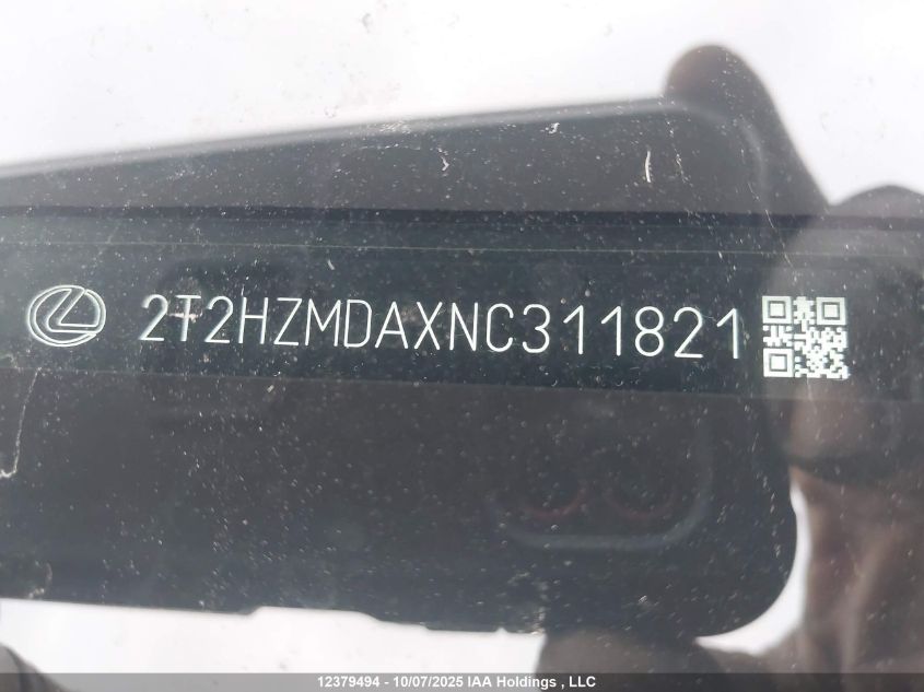 2022 Lexus Rx 350 VIN: 2T2HZMDAXNC311821 Lot: 12379494