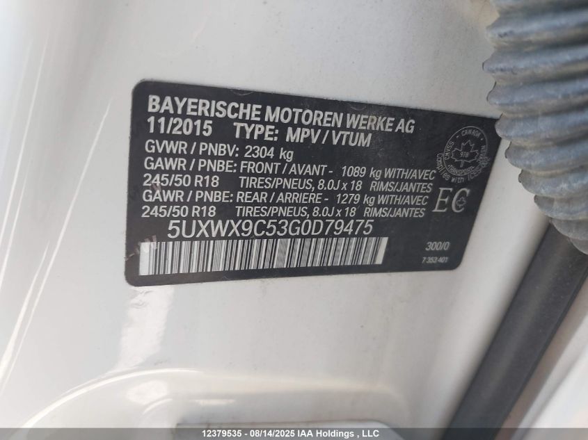 2016 BMW X3 xDrive28I VIN: 5UXWX9C53G0D79475 Lot: 12379535