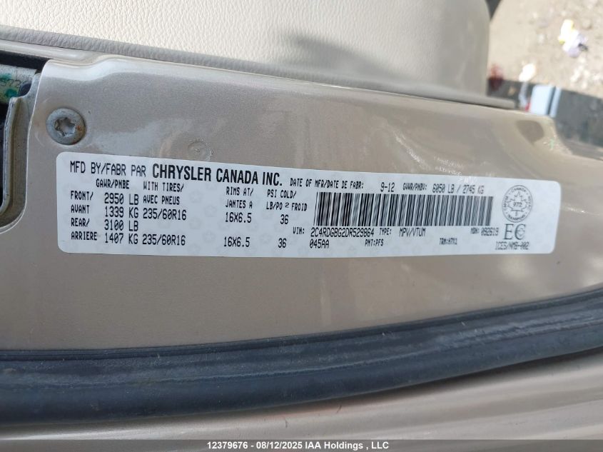 2013 Dodge Grand Caravan Se VIN: 2C4RDGBG2DR529864 Lot: 12379676