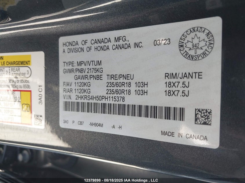 2HKRS4H50PH115378 2023 HONDA CR-V photo no. 9