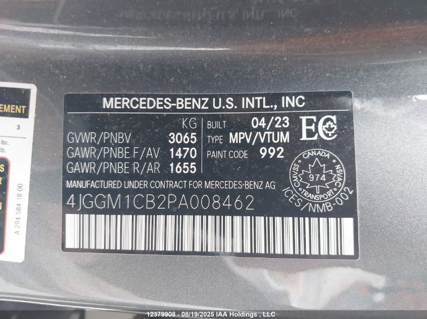 2023 Mercedes-Benz Eqe 350 Suv 4Matic VIN: 4JGGM1CB2PA008462 Lot: 12379908