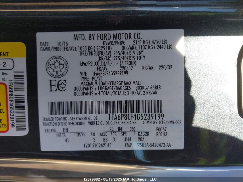 2016 Ford Mustang Gt Premium VIN: 1FA6P8CF4G5239199 Lot: 12379982