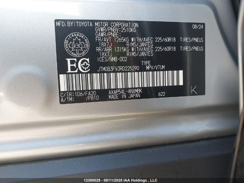 2024 Toyota Rav4 Prime Se VIN: JTMGB3FV3RD225290 Lot: 12380029