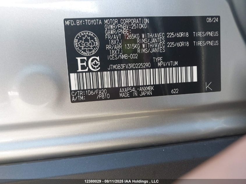 2024 Toyota Rav4 Prime Se VIN: JTMGB3FV3RD225290 Lot: 12380029